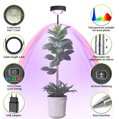 Plant Grow Light, Full Spectrum LED Growing Lights for Indoor Plants with Optical Lens, High PPFD Grow Lamp with 360°Gooseneck, 63in Height Adjustable, 3/9/12H Timer, 3 Color Modes, 10 Brightness