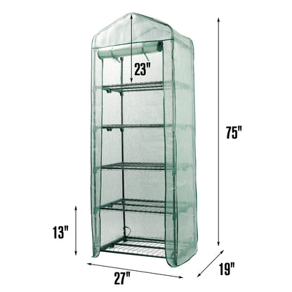 Worth Garden 5 Tier Mini Greenhouse - 75'' H x 27'' L x 19'' W - Sturdy Portable Gardening Shelves with Durable PE Cover w/ Roll-Up Zipper Door- Small Green House Indoor & Outdoor for Plants Flowers