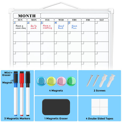 MaxGear Monthly Calendar Dry Erase Board for Wall, 16"x12" Small Hanging Double-Sided White Board, Portable Whiteboard for Planning, Drawing, Memo, to Do List, School, Home, Kitchen, Office