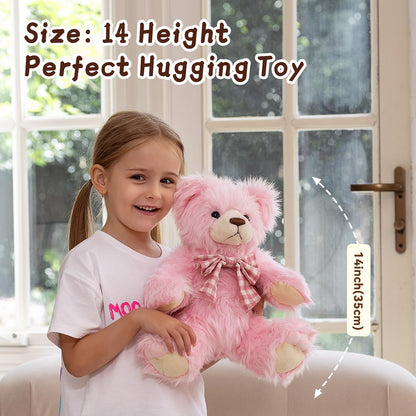 MorisMos Teddy Bear Stuffed Animal,14'' Long Fur Stuffed Bear Plush Toy Gift for Kid Girl Boy Toddler Teen Adult,Cuddly Teddy Animal Toy Decor for Baby Shower Birthday Valentine’s Day Party Favor,Pink