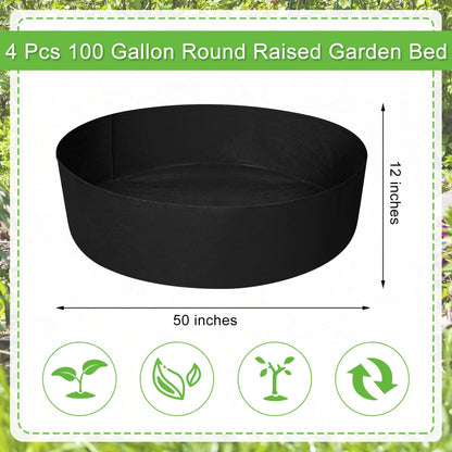 Zhehao 4 Pcs 100 Gallon Fabric Raised Planting Bed Round Garden Grow Bags Heavy Duty Breathable Fabric Raised Planter Container for Gardening Vegetables Herbs and Plants Outdoor