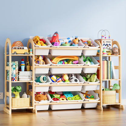 FIKSG Kids Toy Storage Organizer - Toy Organizers and Storage with 6 Shelves and 12 Bins,Kids Toy Organizer for Playroom, Bedroom, Nursery, 53 Inches Wide
