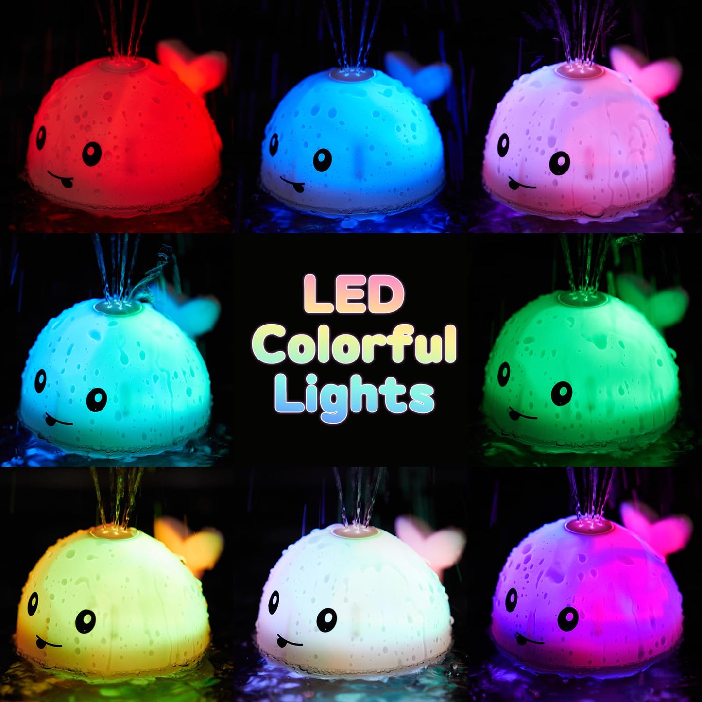 Gigilli Whale Bath Toy Sprinkler, Light Up Bath Toys for Kids Ages 1-3 Infant Baby Bath Toys 1 2 3 Year Old, Toddler Bathtub Bath Foutain Toys, Baby Pool Toys 6-12-18 Months Boys Girls Birthday Gifts