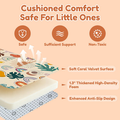 RONGFA Baby Play Mat for Floor, 50'' x 50'' Thicken Foam Padded Mat for Tummy Time, Playpen Playmat for Toddlers Infant Kids, Water-Repellent Coral Velvet, Non-Slip Bottom Safe for Crawling (Boho)