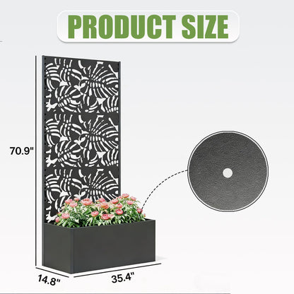 47" Metal Planter Box with Trellis on Wheels, Galvanized Steel Raised Garden Bed Privacy Screen, 71" Tall Mobile Vertical Garden Planter for Patio, Deep Root Outdoor Climbing Plant Support, Black