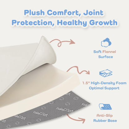 PAPAMAT 1.5" Thick Baby Play Mat for Floor, 59x79 Playpen Mat, Pro Soft Flannel Foam Mats Toddler Infant Kids Crawling for Nursery Rug Playroom Living Room Waterproof Easy Care Non-Slip (Cream)