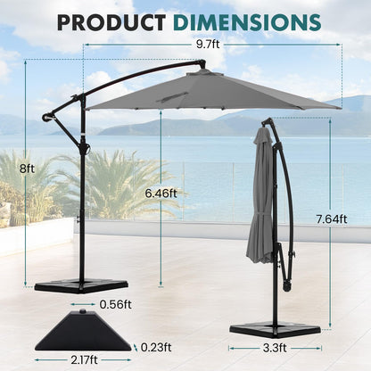 OLIXIS 9.8FT Offset Patio Umbrella with Base, Cantilever Table Umbrellas for Outdoor Sun Shade UV Protection with Easy Tilt Adjustment, 8 Ribs for Backyard, Lawn, Garden, Pool