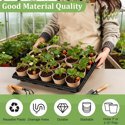 RooTrimmer 3.15 Inch Peat Pots 100 Pcs with 20 Cell Seedling Trays 5 Pcs, Biodegradable Seed Starter Pots with Drainage, Reusable Nursery Tray for Seed Starting Indoor Gardening Propagation Kit 5 Sets