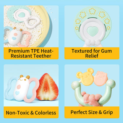 auby Cozy Bunny Newborn Gift Set - 6-in-1 Baby Soothing Essentials with Teethers, Plush Blanket & Hanging Toys for Crib,Stroller,Sensory Development,Machine Washable