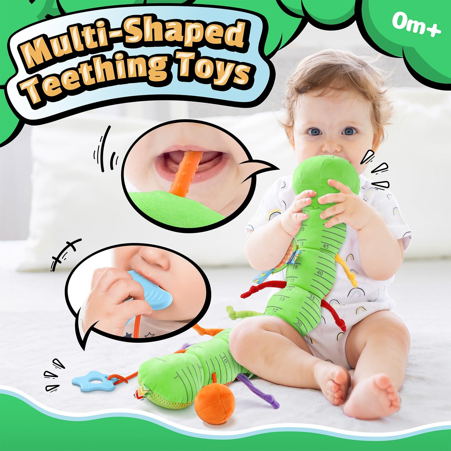 LIGHTDESIRE Baby Toys Musical Caterpillar,Infant Toys 3 6 12 Months Sensory Toy with Ruler Design,Mirror,Pull String,Crinkle&Ring Bell,Baby Teething Toy for Tummy Time Boy Girl Gifts (Lime Green)
