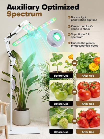 240 LEDs Grow Lights for Indoor Plants with Timer 6/12/16H, Full Spectrum Plant Lights for Indoor Growing 10 Dimmable Level, 24-72" Height Adjustable Tabletop Grow Light Floor Lamp with Remote Control