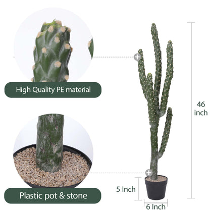 Yinleus 46Inch Artificial Cactus Faux Cacti Fake Cactus Saguaro Potted Plants for Indoor Outdoor Home Offices Store Decoration
