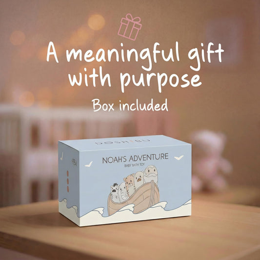 Noah's Ark Silicone Floating Bath Toy Set for Toddlers 18M+ Includes 7 Pieces Boat Animals and Waterproof Bible Storybook Educational Sensory Learning Nordic Color Design Montessori Faith Play