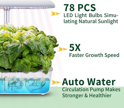 Hydroponics Growing System Indoor Garden, Indoor Gardening System with 14 Pods, WiFi Indoor Herb Garden, Herb Garden Kit with LED Grow Light, Adjustable Height Up to 16.5", Auto Pump, 5L Water Tank
