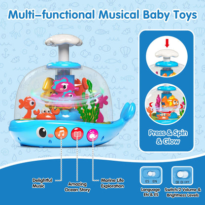 Baby Toys 6-12 Months, Press & Glow & Spin Infant Toys, Cause and Effect Baby Musical Toys Educational Toy for 1 Year Old, 1st Birthday Gifts for 6 7 8 9 10 11 12Month