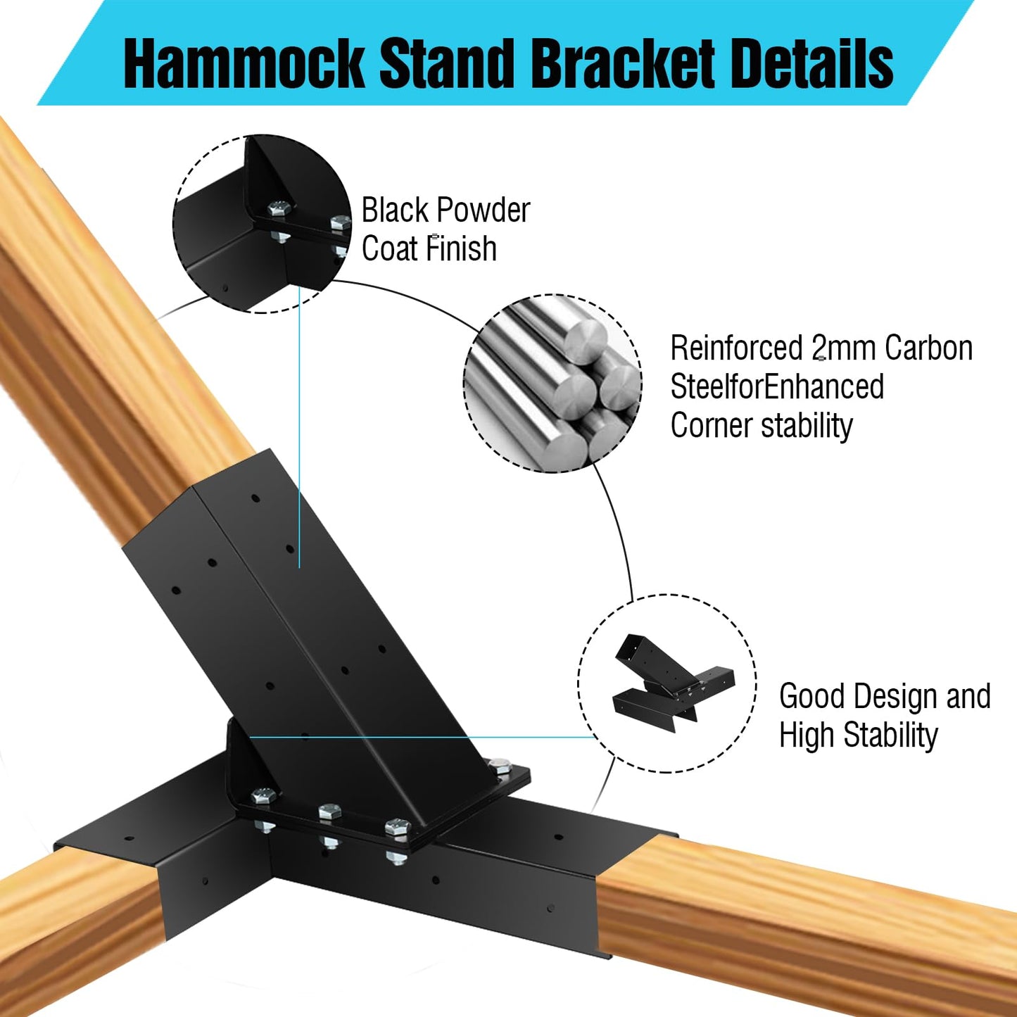 TOPTGO Hammock Stand Bracket, Heavy Duty DIY Hammock Bracket Kits Fit for 4" x 4" (Actual 3.5" x 3.5") Lumber /Wood Posts, 500 LBS Capacity, Black Powder Coated-2PACK