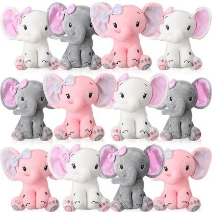 HyDren 12 6 Pieces Elephant Stuffed Animals 8 Inch Big Ear Stuffed Elephant Animal Plush Toy Gift for Baby Shower Boys Girl, Woodland Nursery Bed Decor Birthday Party Supplies (Pink)