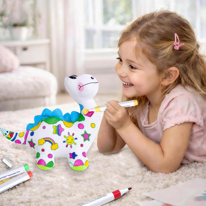 DRAWMYTOY DIY Coloring Plush Toy with Washable Markers, Scribble Pets Stuffed Animal, Doodle Dolls Art Toy for Boys and Girls Ages 3-8, Birthday Gift (Dinosaur)