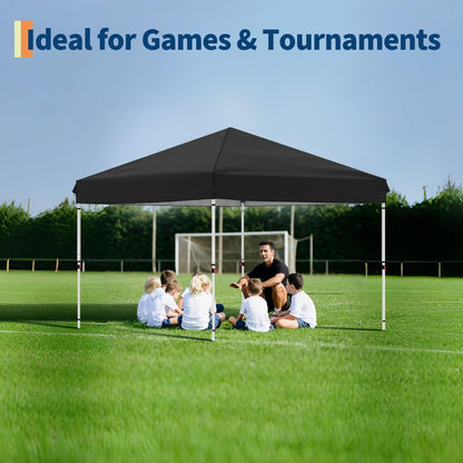 GarveeLife 10x10 Pop Up Canopy with One Button Push Setup - Heavy Duty Outdoor Canopy Tent with Portable Roller Bag - 3 Adjustable Height, 4 Weight Bags, 8 Stakes & 4 Guy Ropes Included, Black
