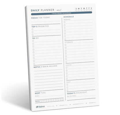 Daily Planner Notepad - ADHD Friendly and College Friendly Productivity Planner - Undated Sheets - Time Blocking Planner with Schedule, Top 3 Priorities, To Do List and Notes - Unique Daily Motivating Quotes - Water Intake and Meal Tracker - Desk Planning