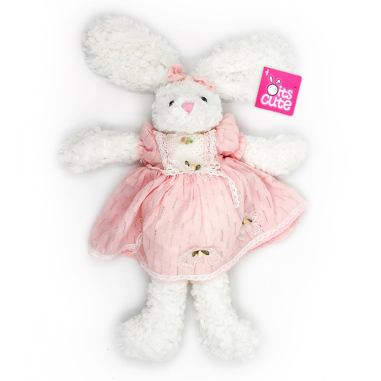 oits cute Floppy Bunny Stuffed Animals in Dress for Baby Girls Plush Toys 18 Inch (Pink Retro Dress)
