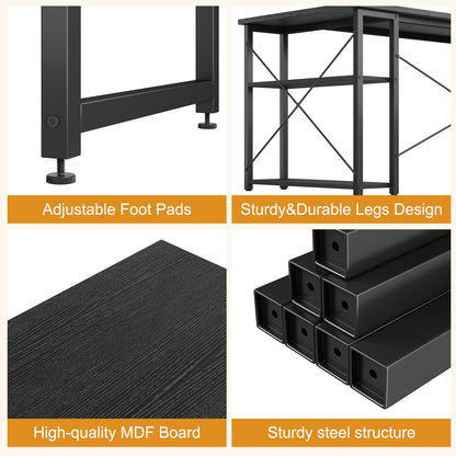 Grandder L Shaped Computer Desk with Reversible Shelves, 47 Inch Small Corner Desk with Storage Bag, Gaming Desk Computer Table Study Writing Table for Home Office Bedroom Small Space, Black