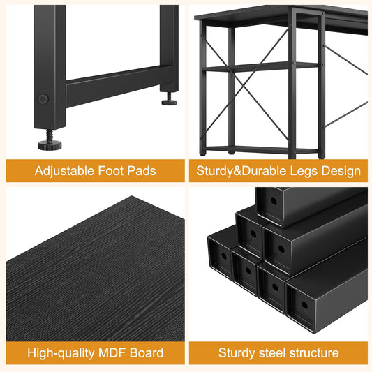 Grandder L Shaped Computer Desk with Reversible Shelves, 47 Inch Small Corner Desk with Storage Bag, Gaming Desk Computer Table Study Writing Table for Home Office Bedroom Small Space, Black