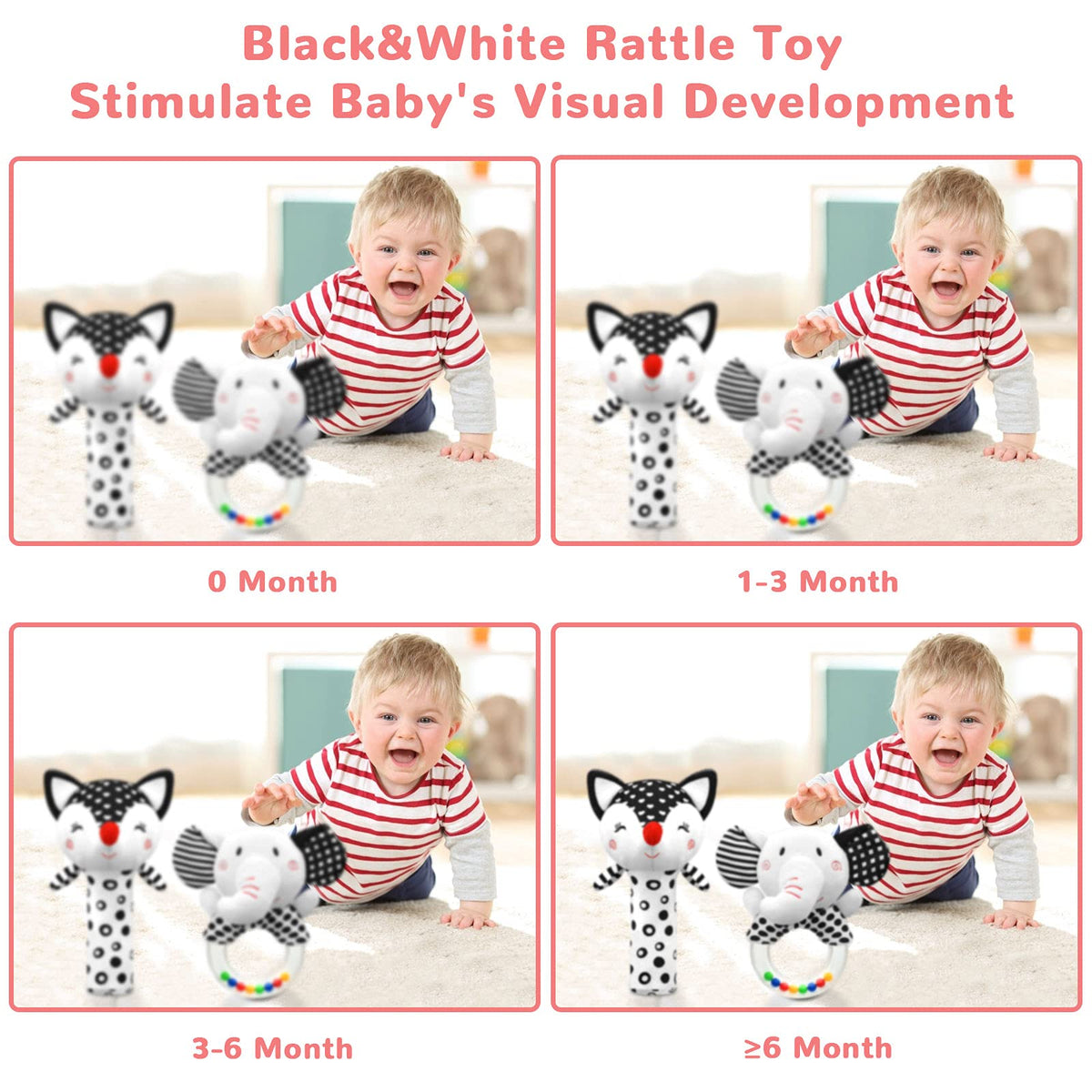XIXILAND Black and White Baby Rattles & Colorful Farm Car Seat Toys Stroller Toys, Newborn to 12 Months