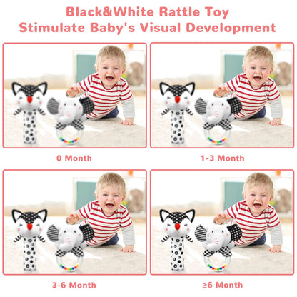 XIXILAND Black and White Baby Rattles & Colorful Farm Car Seat Toys Stroller Toys, Newborn to 12 Months