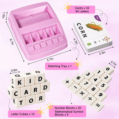 ACGROW Educational & Learning Toys for Kids, 3-8 Years Old Matching Games with Letter & Math Flash Cards, Christmas Birthday Gifts for Preschool Boys Girls Grandkids- Pink