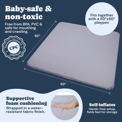 Todale Baby Play Mat, 50 x 50 Inches - Self-Inflating Foldable Foam Play Mat for Babies - Waterproof, Portable Floor Cushion for Playpen, Tummy Time & Christmas Gift Holiday Present Newborn Shower Toddler's Birthday.