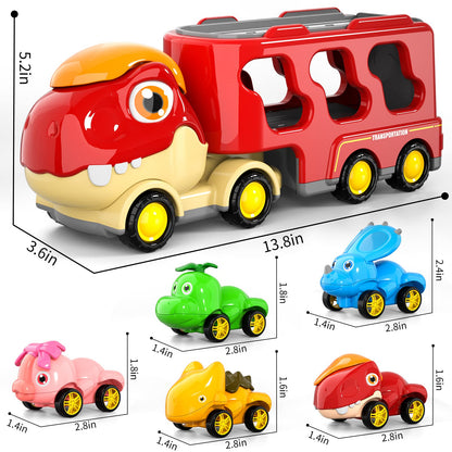 Doloowee Dinosaur Truck Toys for Kids 3-5 Years, Cars Toys for Toddler, 6 in 1 Jurassic Dinosaurs Trucks Toys, Semi Truck Toy Car for Boys and Girls Age3+