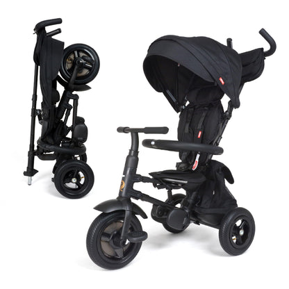 QPlay Rito - Premium Luxury Foldable Trike for Toddlers Featuring Leather touchpoints, Toddler Tricycle Stroller, Push & Fold Tricycle for Ages 12 Months to 5 Years, Midnight Edition