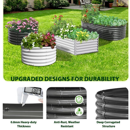 A ANLEOLIFE 12-Set 8X4X2 ft Galvanized Raised Garden Bed Kit, Oval Metal Deep Root Planters for Outdoor Plants, Quartz Grey