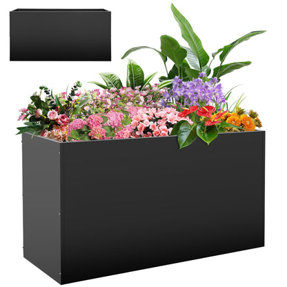 Metal Rectangular Planter Box, 38''L x16''Wx20''H Planter Boxes Outdoor Heavy Duty, Rectangular 3 Tier Adjustable Height Outdoor Galvanized Steel Plant Box, Garden Planter for Plants and Flowers