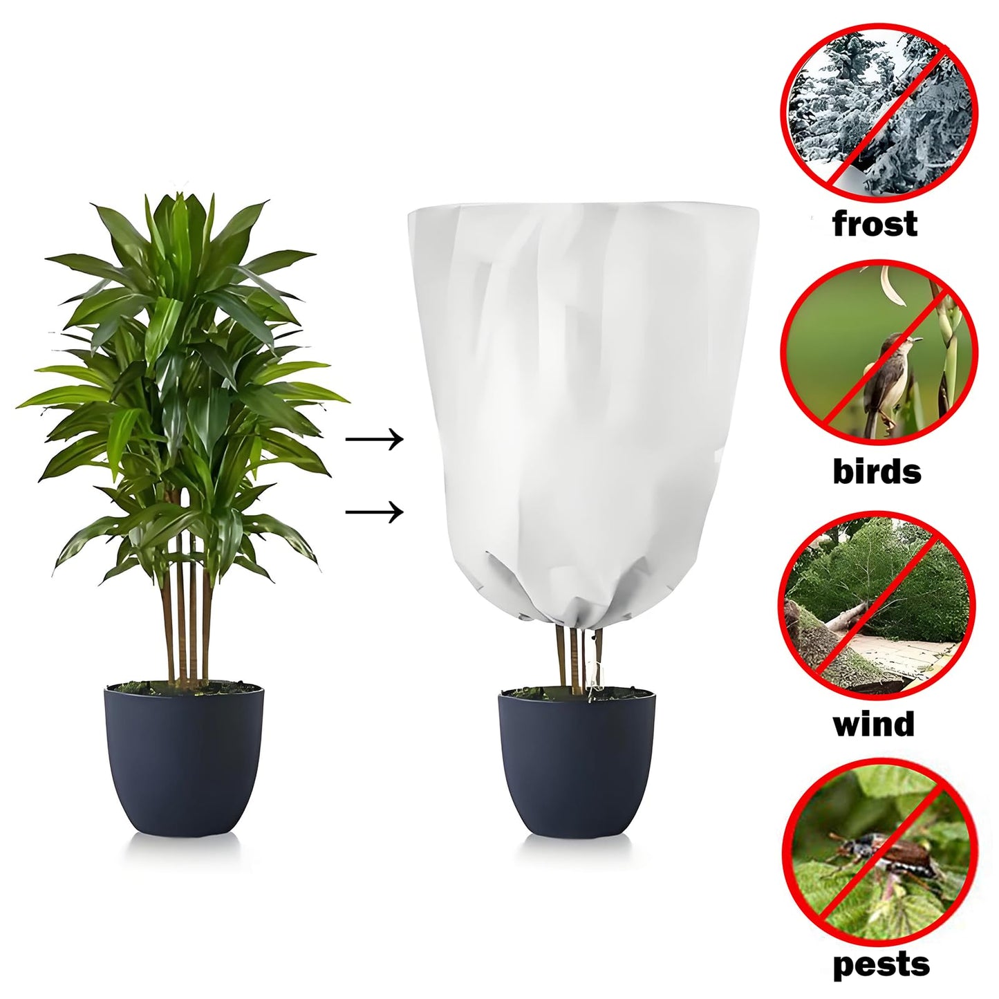 NICOLEKAY 5-Pack Plant Covers Freeze Protection, Drawstring Tree Cover, Winter Freeze Plant Protection, Tree Jacket Frost Blanket for Outdoor Plants, 23.6" x 31.5"