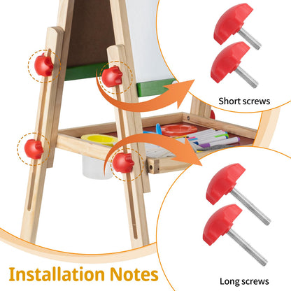 Kids Art Easel with Paper Roll for Toddlers, Adjustable Double Sided Magnetic Drawing Board Dry Erase Whiteboard & Chalkboard，Easel for Toddlers 2-4 Years Painting Wooden Easel Kids 4-8