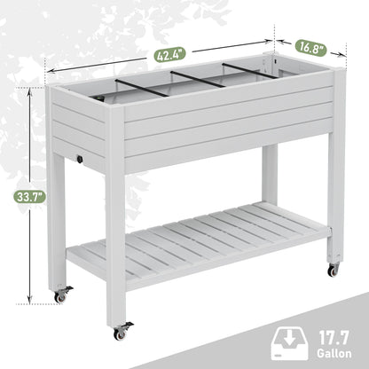 WTFGO Raised Garden Bed with Wheels, Divisible Resin Planter Box with Drainage Gauge & Storage Shelf, Herb Planter for Garden Patio Backyard, Ashen (33.7" h)