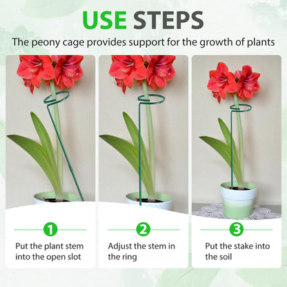 Unves 12 Pack Plant Stakes, 24 Inch Garden Plant Support Stakes, Green Single Stem Plant Cage for Outdoor & Indoor Plants Orchid, Tomatoes, Peony, Lily, Rose, Sapling with 100 Pcs Twist Ties