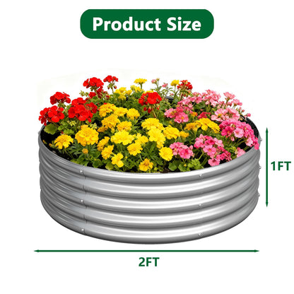 zizin 2 Pack Galvanized Raised Garden Bed Metal Round Raised Garden Beds Outdoor Planter Box for Vegetables (2FT, Silver)