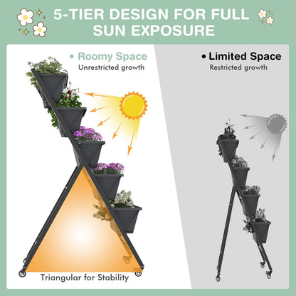 DREAMADE Vertical Garden Bed with Wheels, 5 Tier Raised Garden Bed w/Removable Planter Boxes, Lockable Wheels, Drainage Holes, Rolling Vertical Planter for Herb Vegetable Flower, Outdoor Patio Balcony