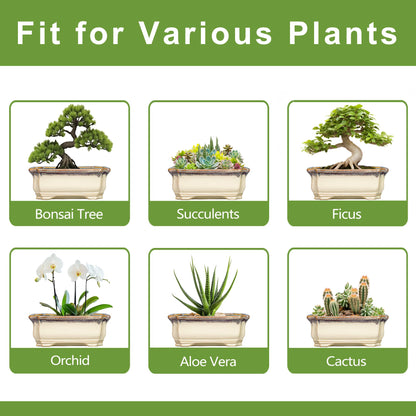 Teagas 11.6 Inch Succulent Pots - Ceramic Bonsai Tree Pots with Drainage Hole, Succulent Planters for Indoor Plants Outdoor, Bonsai Planter, Garden Decor, House Warming Gifts, Rectangular Beige-Brown