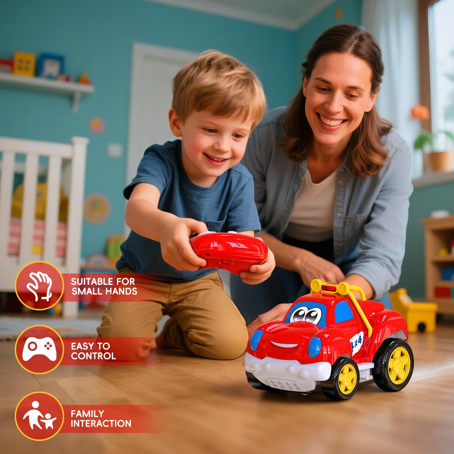 AEROQUEST Toddler Remote Control Car Pickup Truck Toy for Kid Cartoon RC Vehicle for Toddlers 1-3 Durable Construction for Boys & Girls