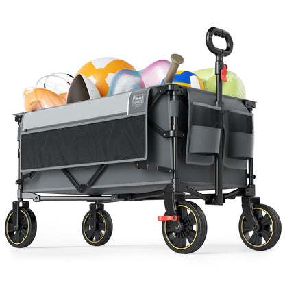 Timber Ridge Collapsible Wagon Cart with Brakes, 400lbs Heavy Duty Large Capacity Compact Portable Folding Wagon, Utility Grocery Cart for Camping, Gardening, Shopping-Grey