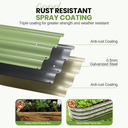 G GOOD GAIN Round Raised Garden Bed - 2Pcs 2x2x1ft Galvanized Steel Planter Boxes Outdoor with Rubber Edge Trim | Metal Raised Beds for Gardening Vegetables Flowers Fruits Herbs (Olive Green)