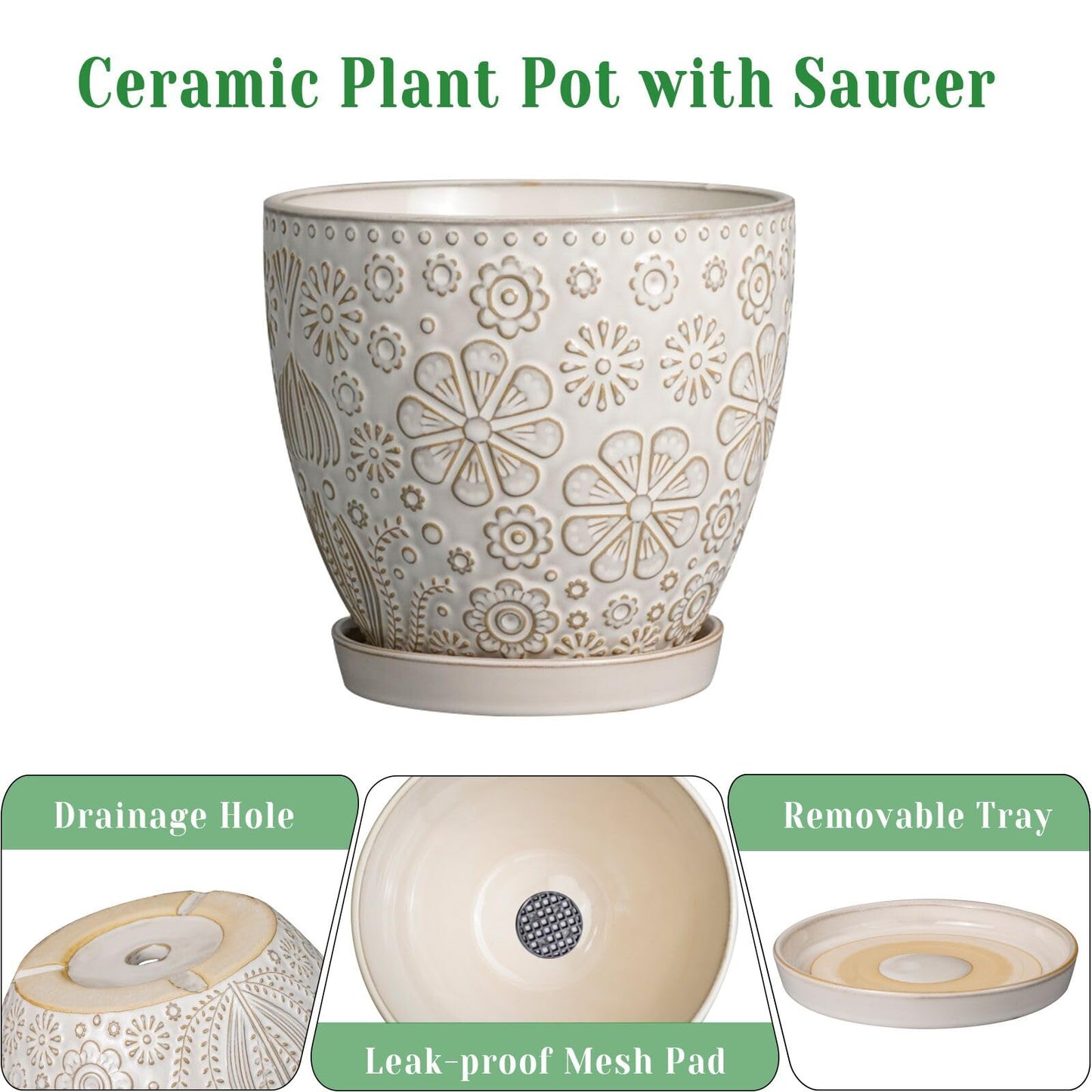 MPotTo Ceramic Planter 8 Inch Plant Pot with Drainage Hole and Saucer Ceramic Pots for Indoor Plants Outdoor Large Flower Pot for Home Decor White