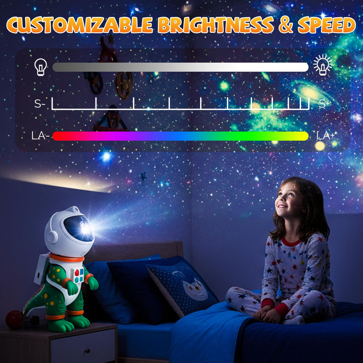 LUCYLANKER Dinosaur Astronaut Galaxy Star Projector Night Light, 8 in 1 LED Space Planetarium Lamp, 360° Rotating with Remote & Timer, Kids Adults Bedroom Decor, Christmas Birthday Gifts (Blue)