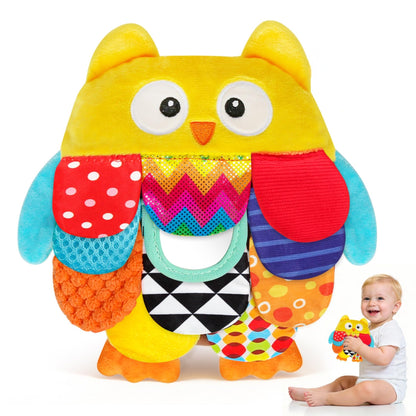 TSYAN Sensory Baby Owl Toy with Mirror, Crinkle & Squeaker–Tummy Time Educational Stuffed Animal for Infants 0-12 Months,Montessori Plush Toy Gifts for Newborns & Toddlers