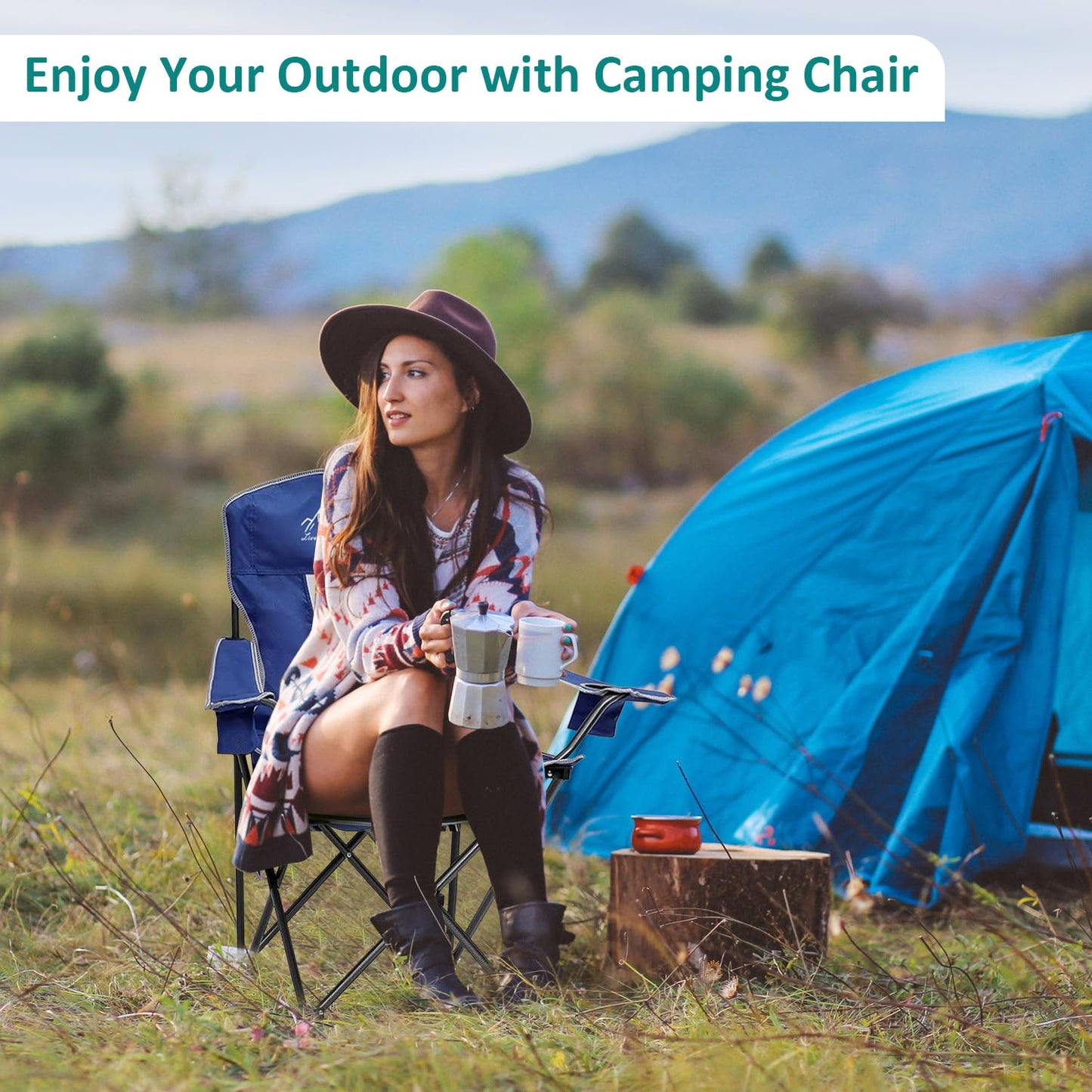 SAILARY Outdoor Folding Camping Chair with Cup Holder, Storage Bag, Large Anti-Sink Feet, 400lbs Capacity, 2 Pack Breathable Mesh Portable Chair for Camping, Beach, Fishing, Sports, Blue