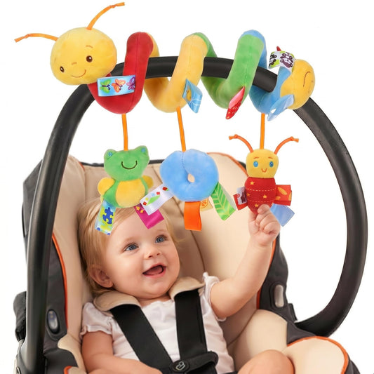 Abaodam Car Seat and Stroller, Spiral Carseat Toy with Hanging Rattles and Bell, Infant Activity Center for Crib Mobile, Boys Travel Accessories
